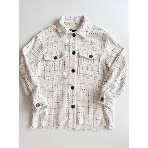 NWOT ZARA White Check Plaid Boucle Tweed Oversized Shirt Jacket Shacket, Size XS - Picture 5 of 16
